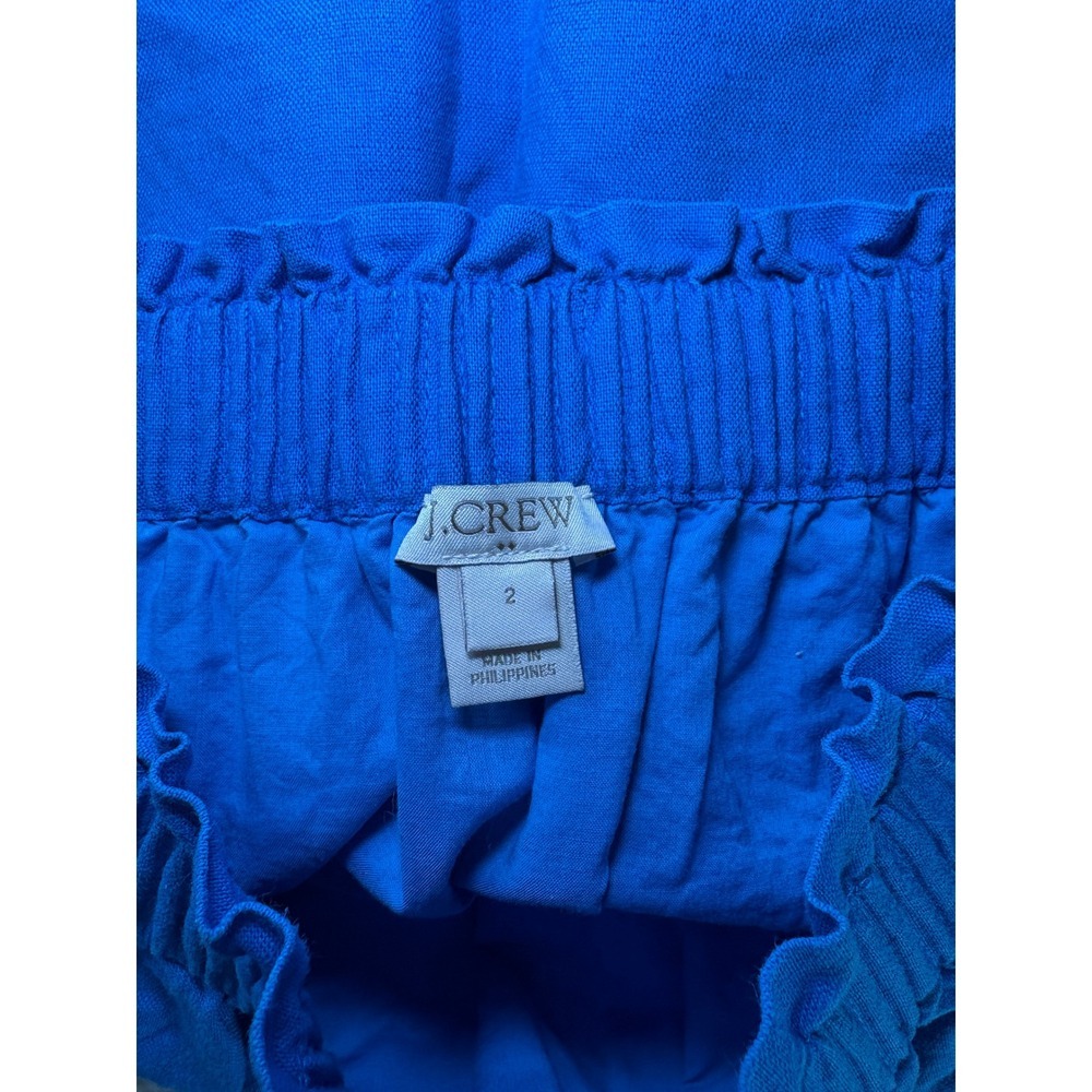 J.Crew Mini Skirt Size 2 Blue Linen Cotton Paperbag Waist Pockets 41575 - Picture 4 of 5